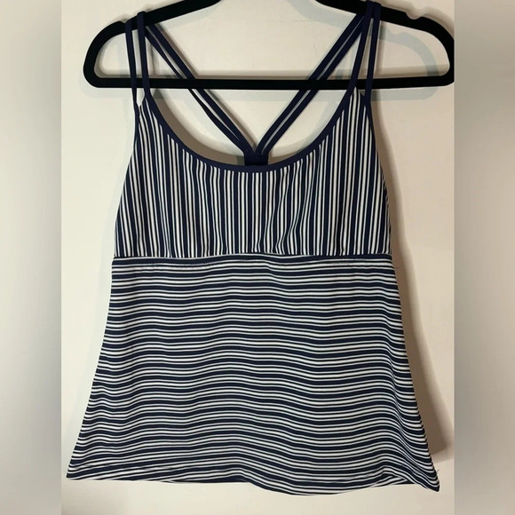 Mossimo womens Tankini Top blue and‎ white striped crisscross adjustable straps - Picture 1 of 4